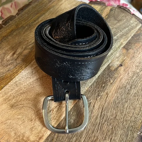 Vtg HARLEY DAVIDSON sz XXL 42-44 Embossed Eagle Belt Black Thick Leather Silver Harley-Davidson Black Leather Belts for Men for sale | eBay main image 2